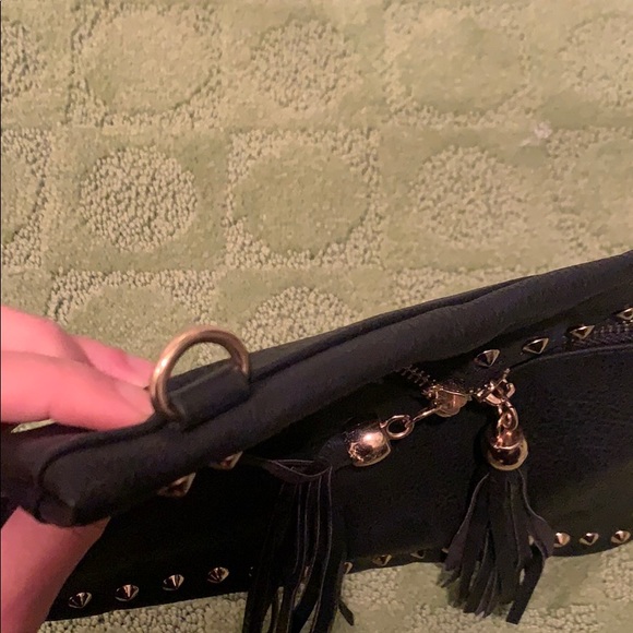 Black leather fringe clutch - Picture 3 of 5
